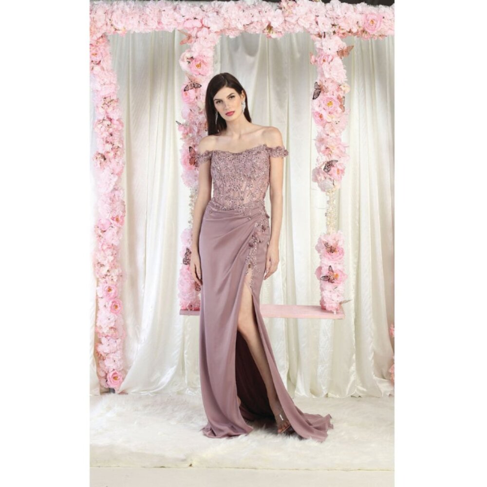 Mauve Gala Sweetheart Off The Shoulder Sheath Dress By May Queen MQ1962